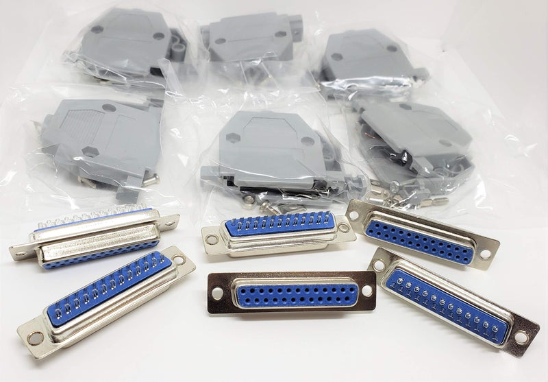 Connectors Pro - PC Accessories - 6 Sets Solder Cup DB25 Female + Plastic Hoods, 25 Pins D-Sub Connector & Hood Set, 12-Pack (6 DB25 Females + 6 Hoods) - Image 1